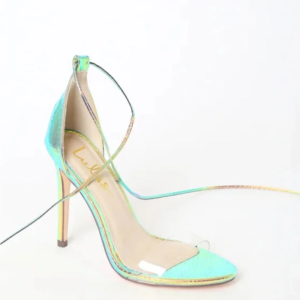 LULUS Ledah Hologram Snake Lace-Up Heels - Picture 10 of 11
